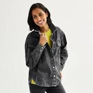 Sonoma Black Denim Shacket XS Oversized Button Front Lightweight Jacket